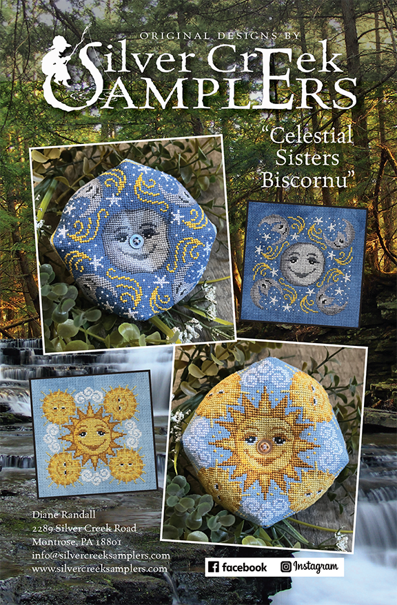 Preorder - Celestial Sisters Biscornu by Silver Creek Samplers