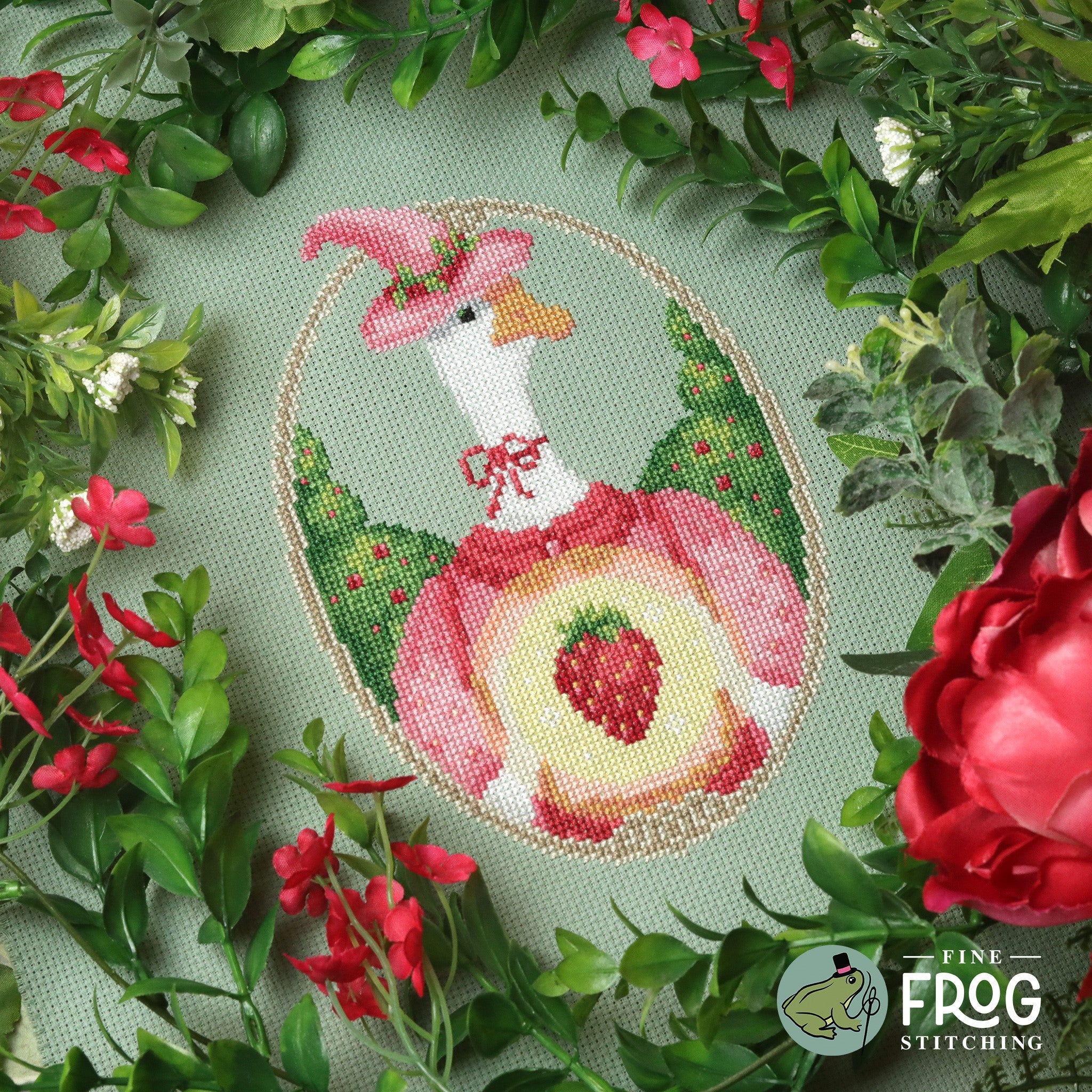 Preorder -Strawberry Goose Witch by Fine Frog Stitching