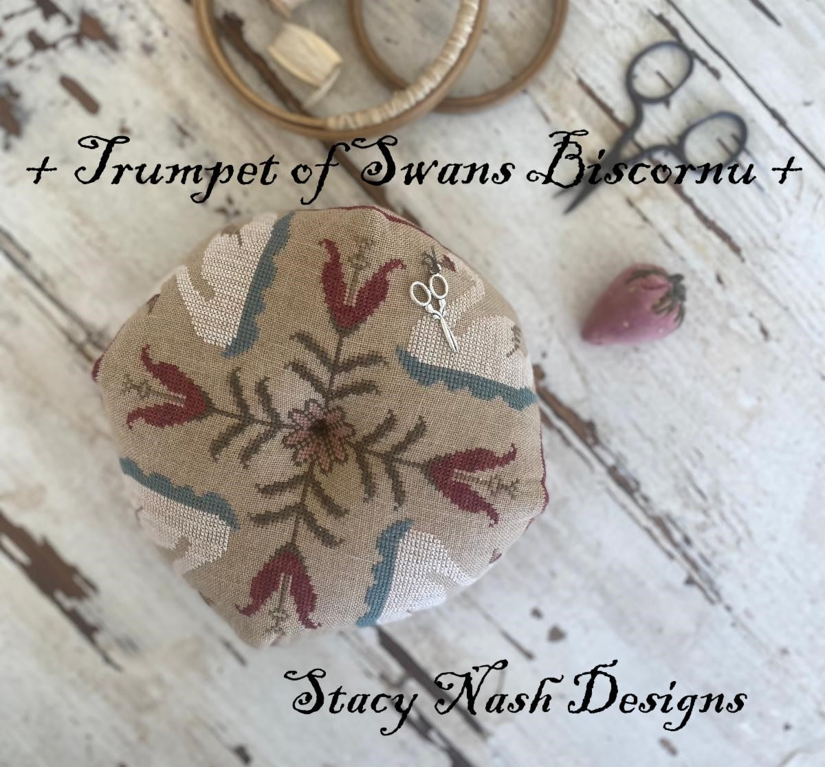 Trumpet of Swans Biscornu  by Stacy Nash Designs