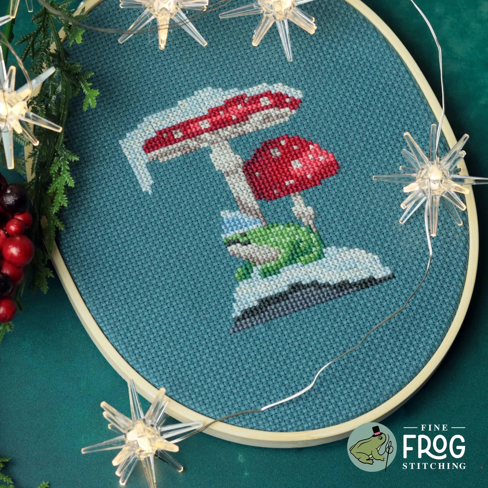 Winter Toadstool Frog by Fine Frog Stitching