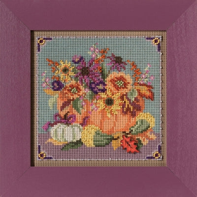 Floral Pumpkin Beaded Cross Stitch Kit by Mill HIll